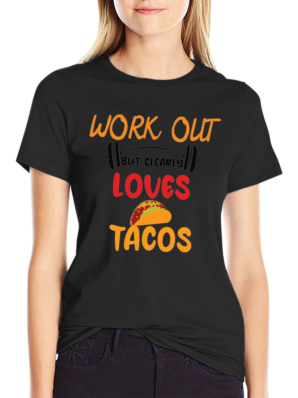 Work Out Loves Tacos Black Graphic Tee
