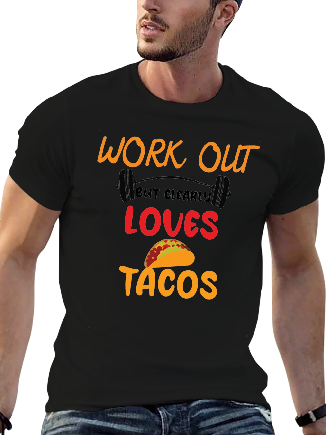 Work Out Loves Tacos Black Graphic Tee