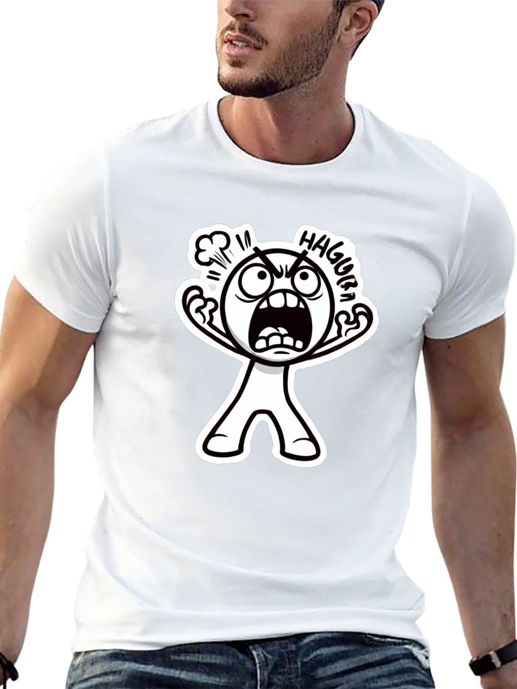 Haggura Cartoon Graphic Black T-Shirt
