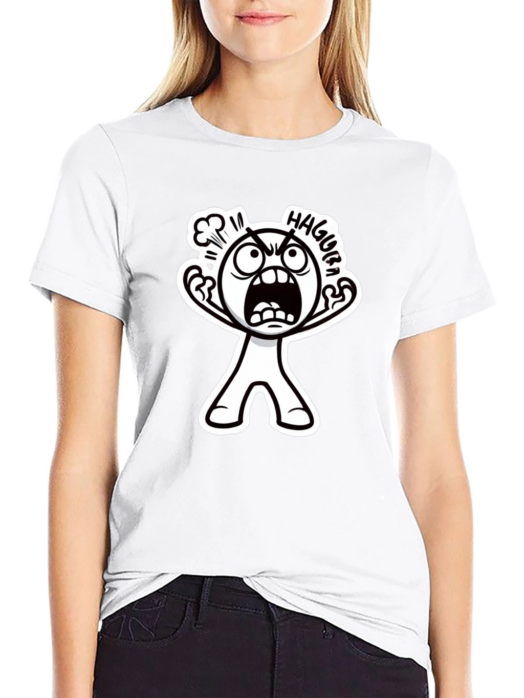 Haggura Cartoon Graphic Black T-Shirt