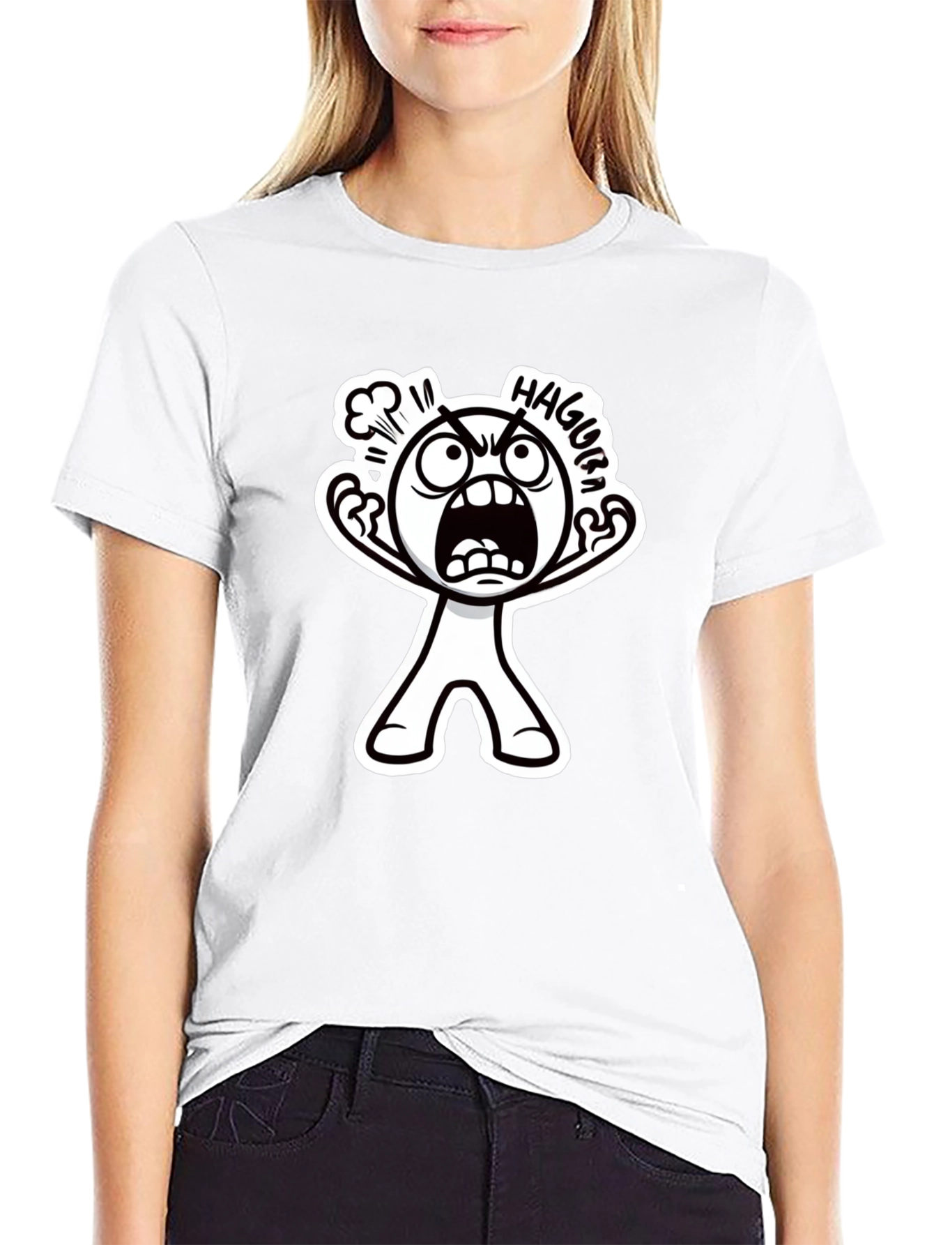 Haggura Cartoon Graphic Black T-Shirt