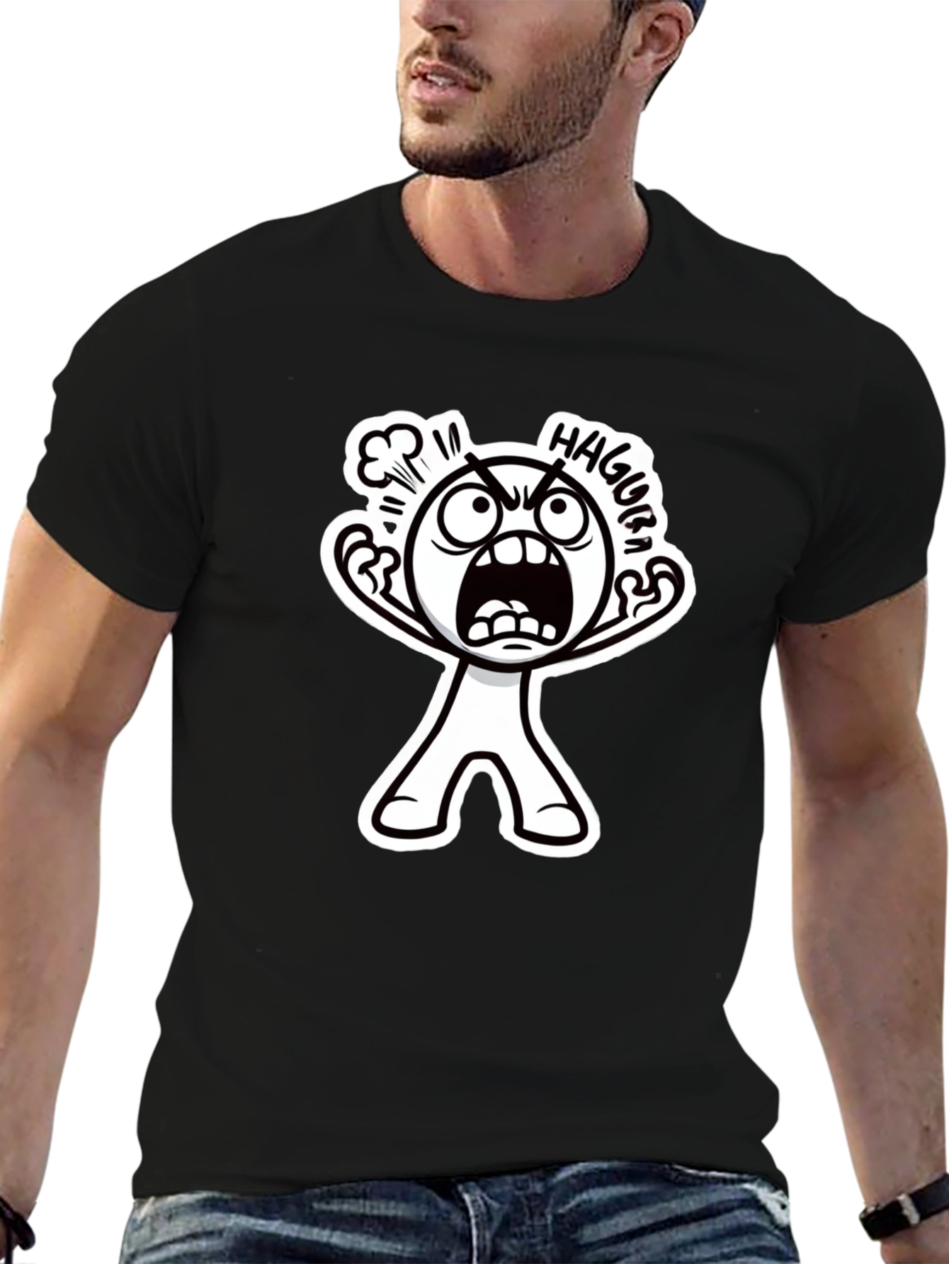 Haggura Cartoon Graphic Black T-Shirt