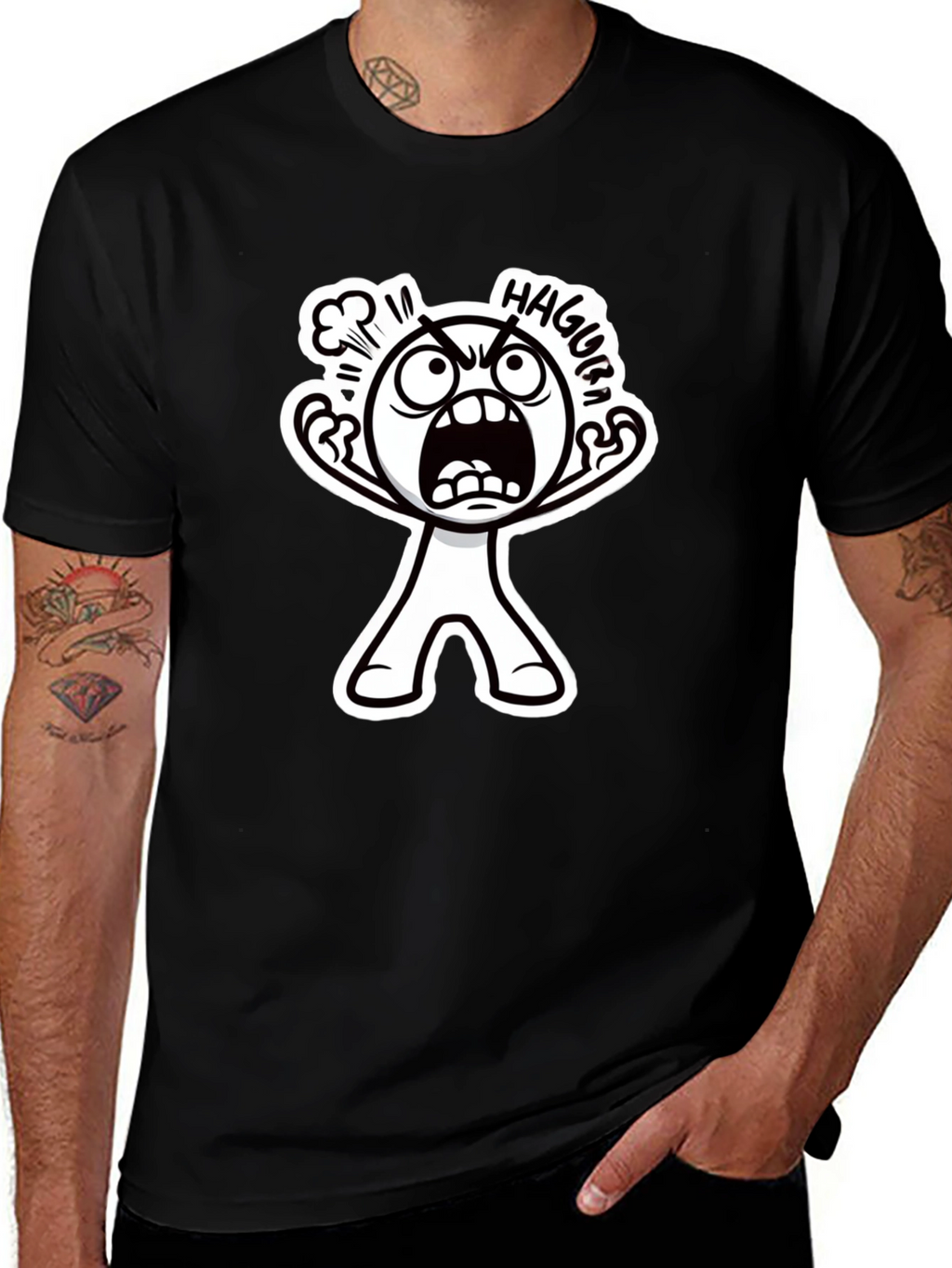 Haggura Cartoon Graphic Black T-Shirt