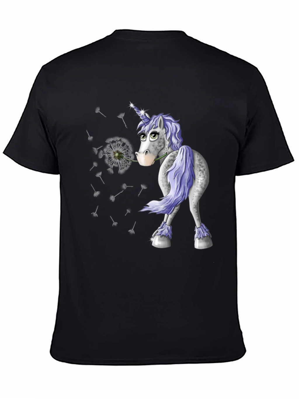 Unicorn Dandelion Mens Black T-Shirt