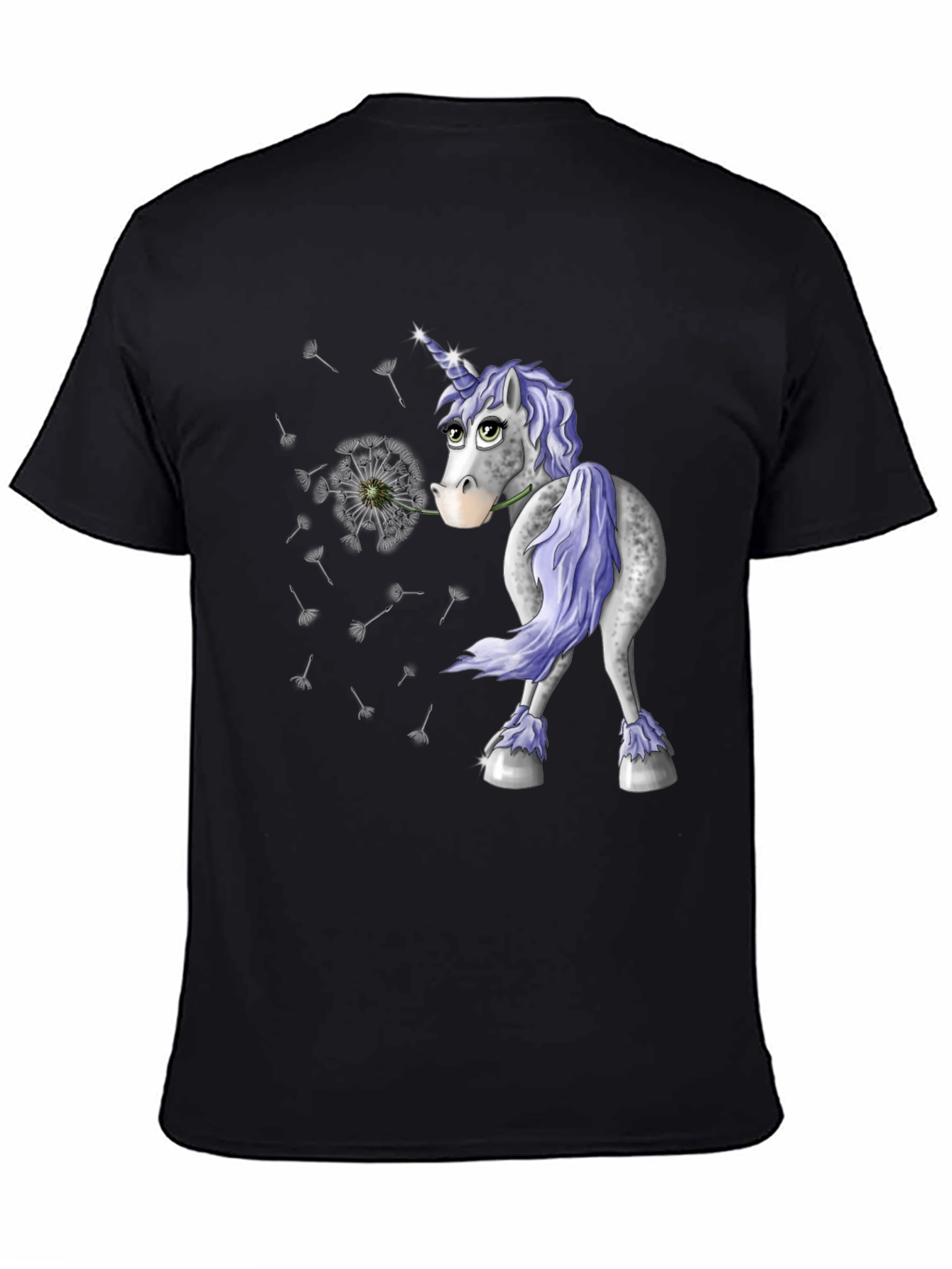 Unicorn Dandelion Mens Black T-Shirt