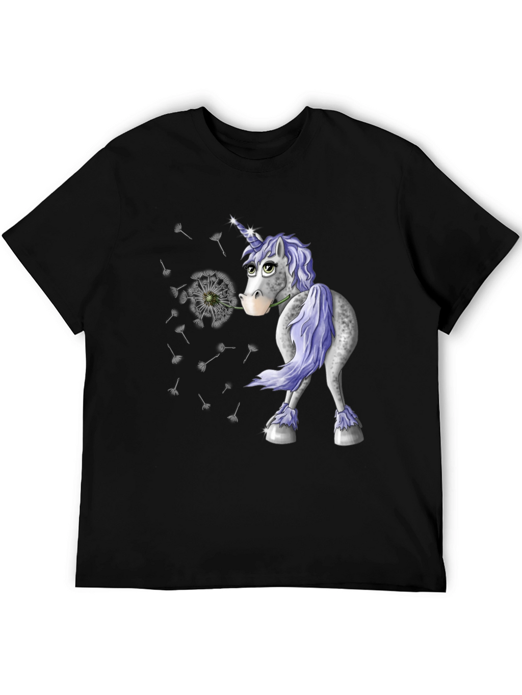 Unicorn Dandelion Mens Black T-Shirt