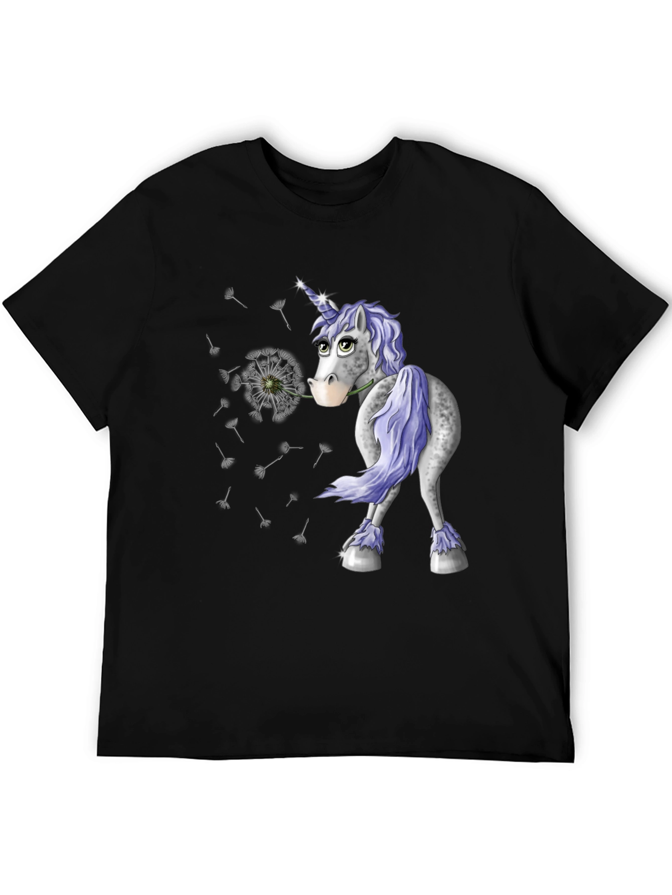 Unicorn Dandelion Mens Black T-Shirt