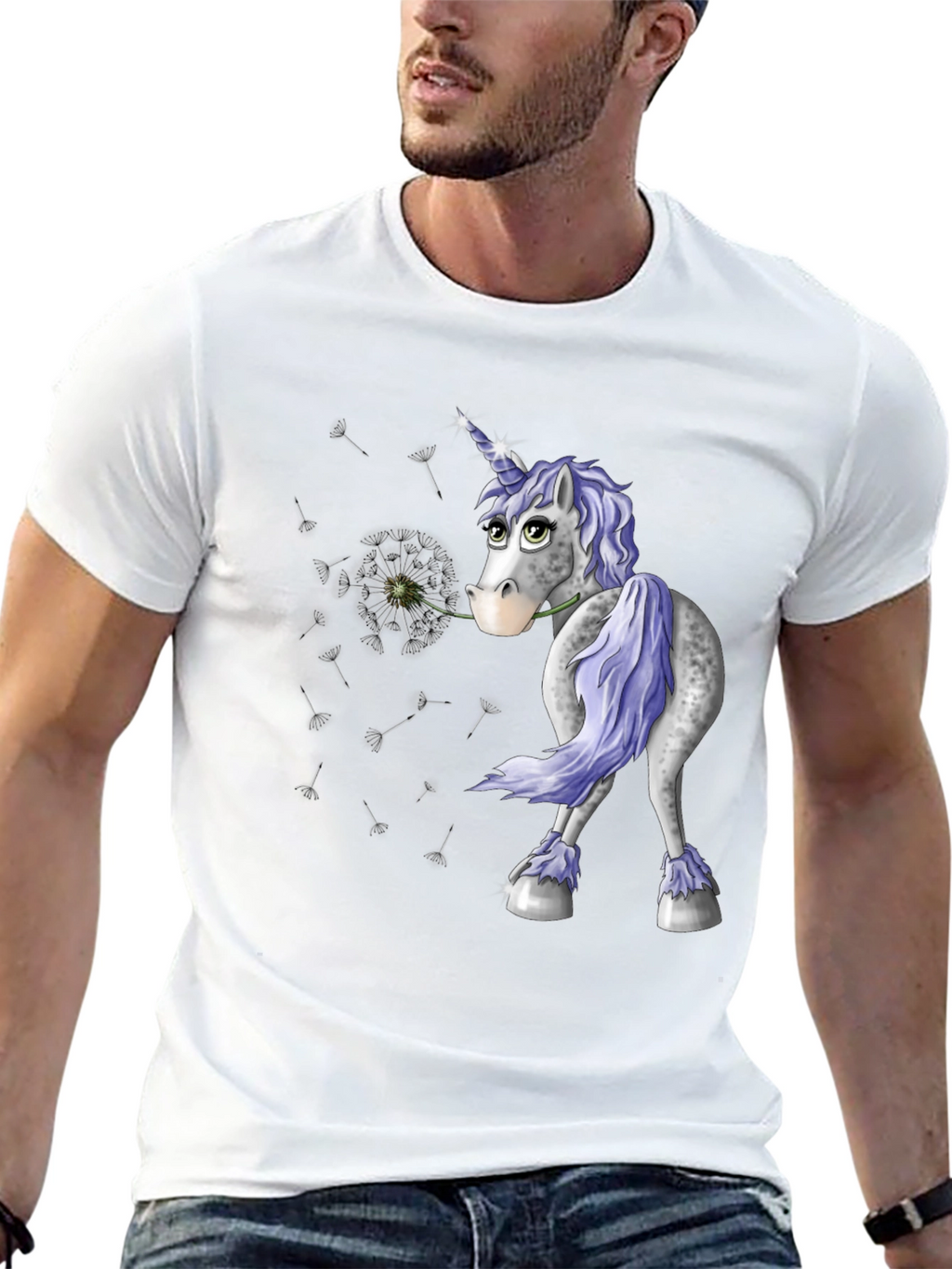Unicorn Dandelion Mens Black T-Shirt