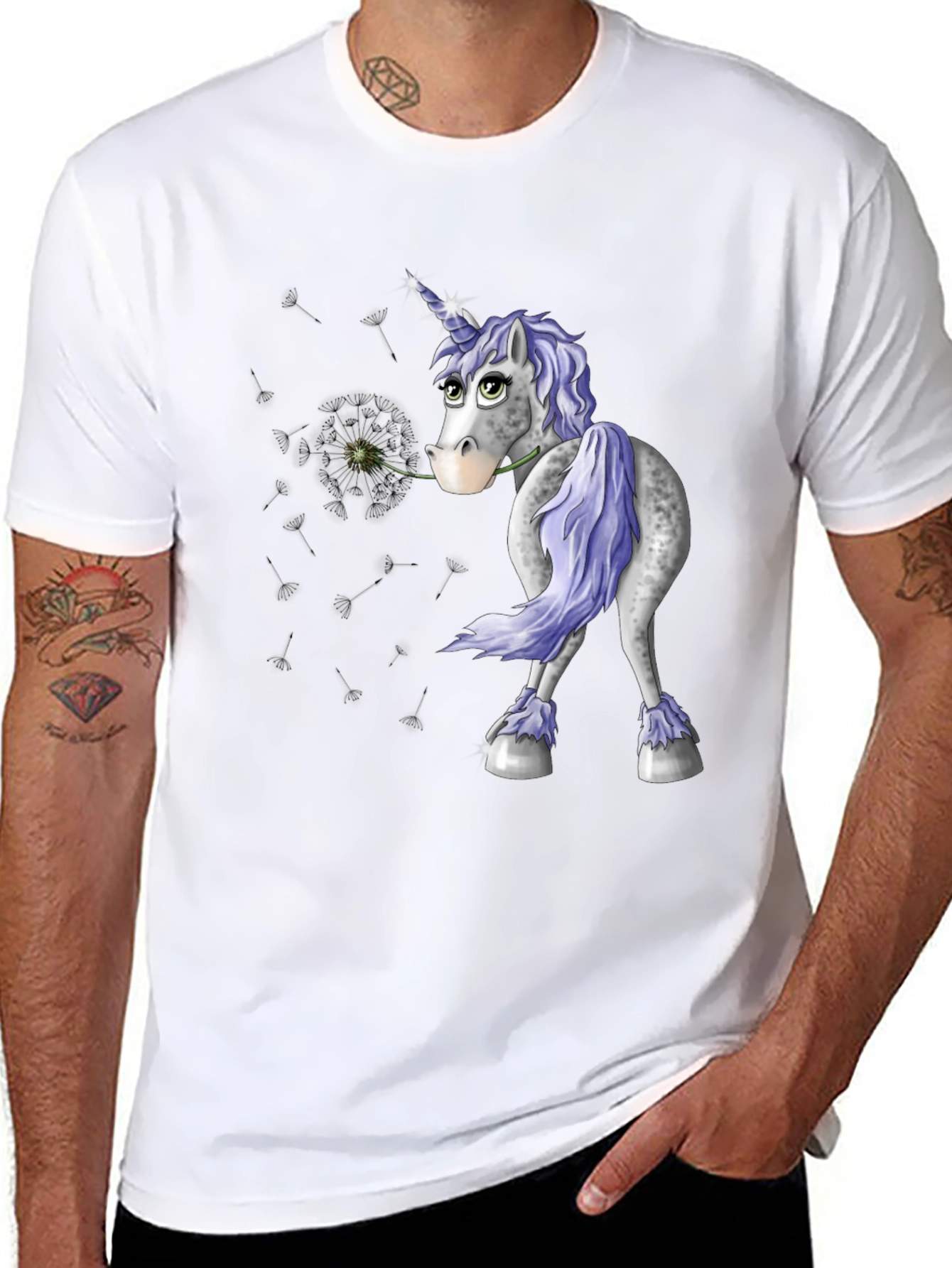 Unicorn Dandelion Mens Black T-Shirt