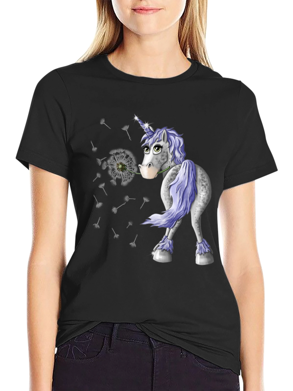 Unicorn Dandelion Mens Black T-Shirt