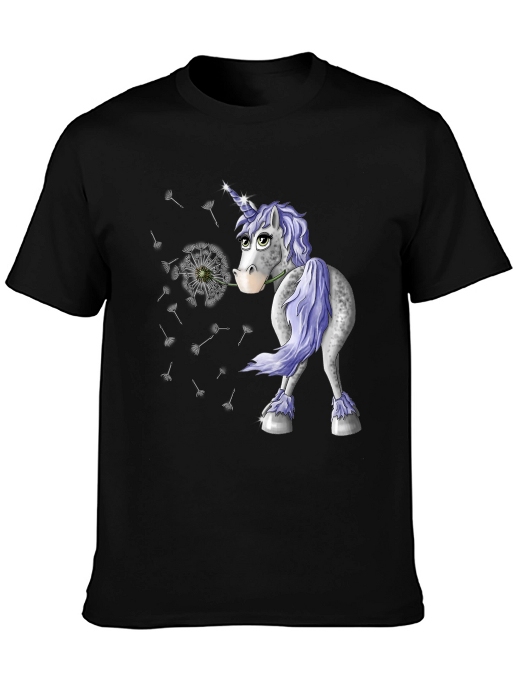 Unicorn Dandelion Mens Black T-Shirt