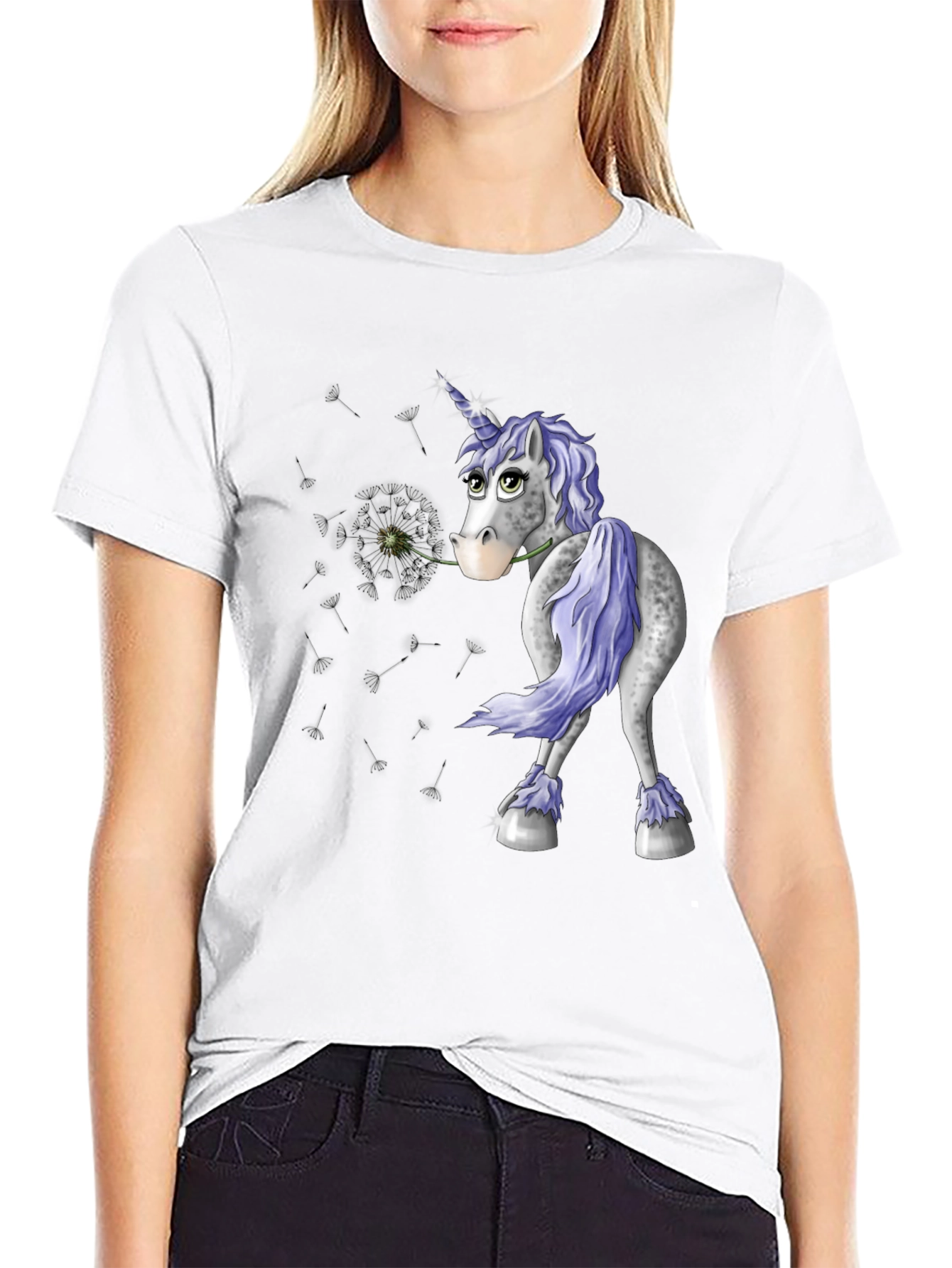 Unicorn Dandelion Mens Black T-Shirt