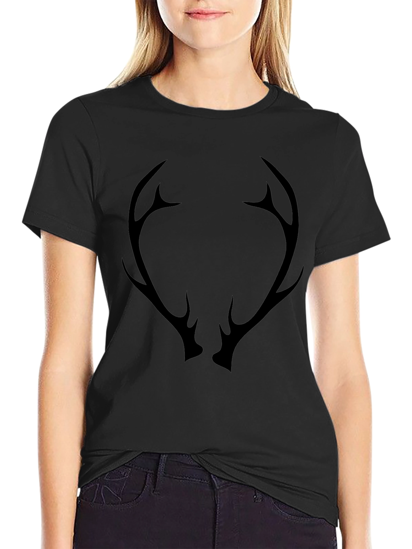 Mens Black T-Shirt with Antler Graphic