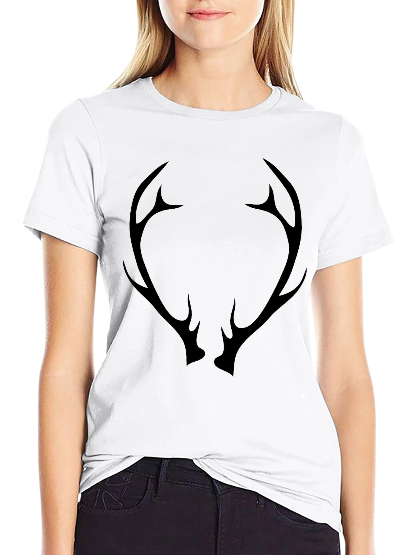Mens Black T-Shirt with Antler Graphic
