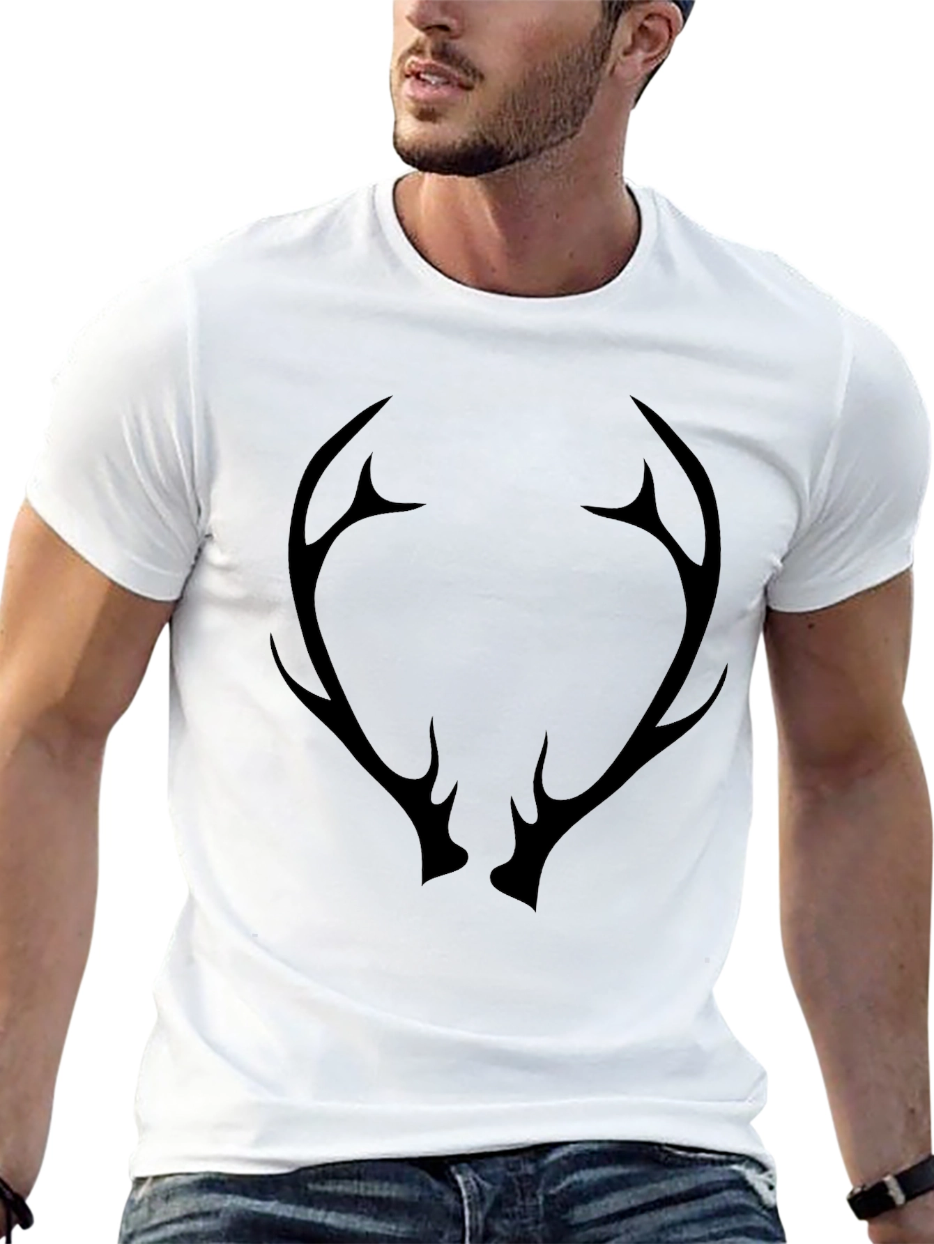 Mens Black T-Shirt with Antler Graphic