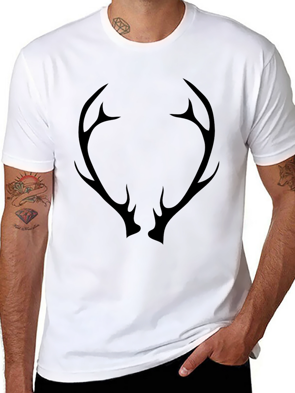 Mens Black T-Shirt with Antler Graphic