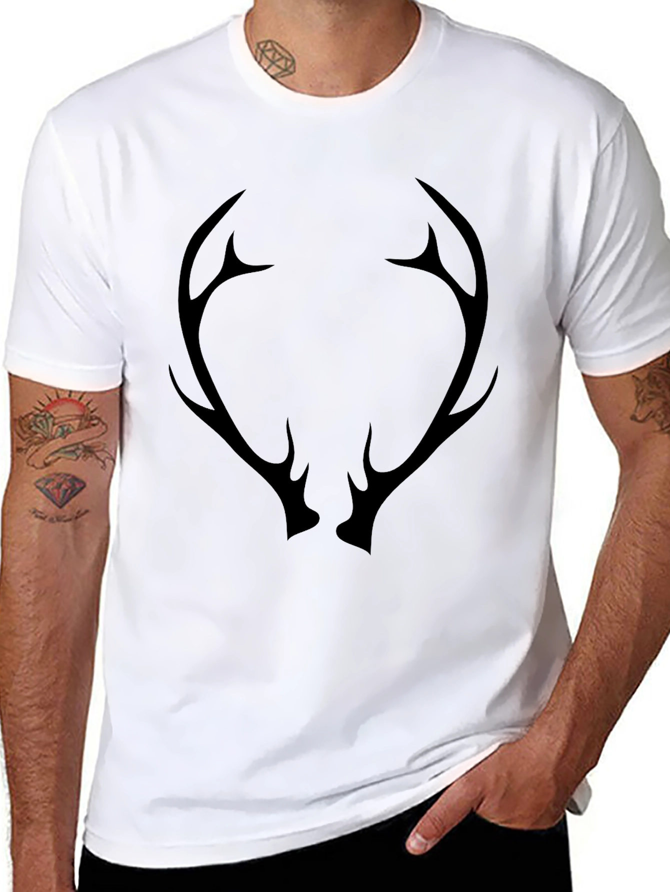 Mens Black T-Shirt with Antler Graphic
