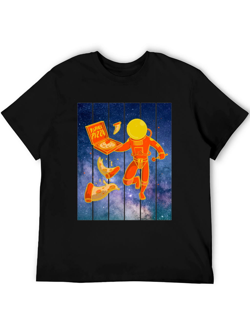Space Pizza Graphic T-Shirt - Black Crew Neck Tee