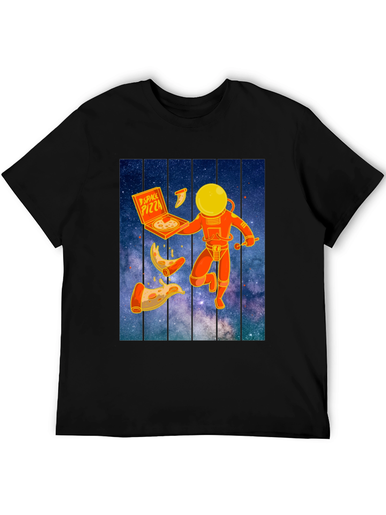 Space Pizza Graphic T-Shirt - Black Crew Neck Tee