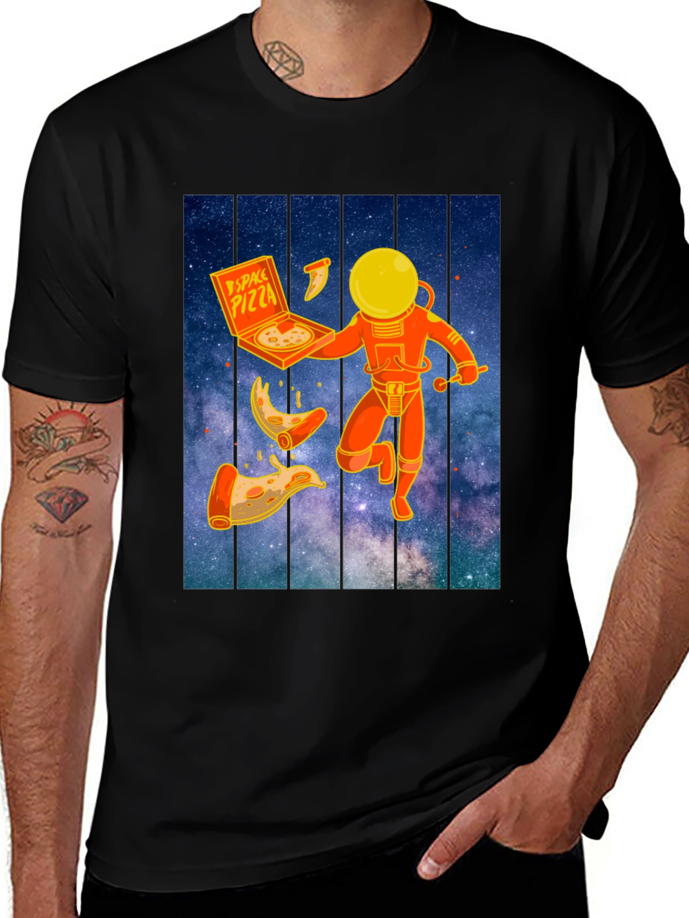 Space Pizza Graphic T-Shirt - Black Crew Neck Tee