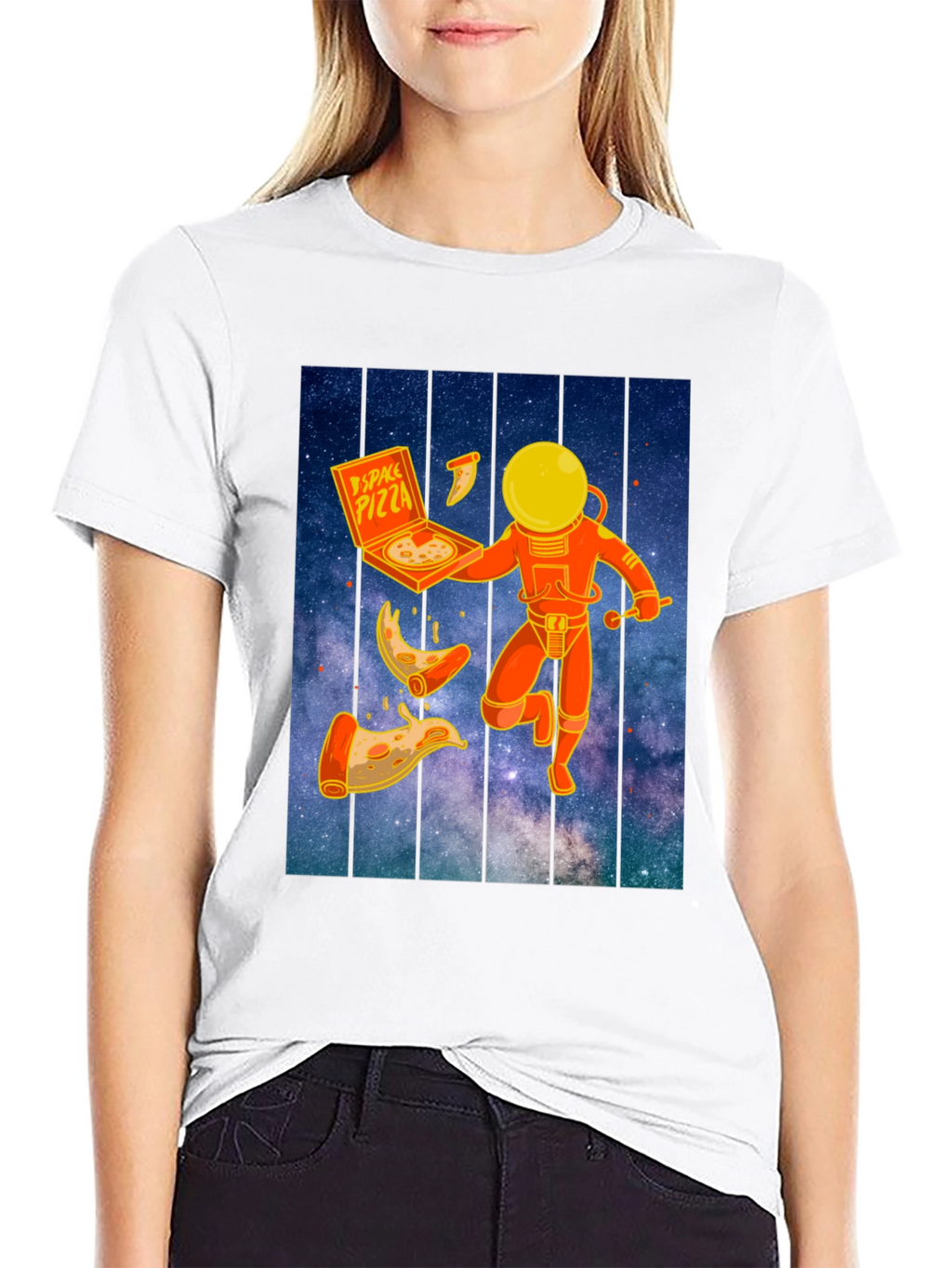 Space Pizza Graphic T-Shirt - Black Crew Neck Tee