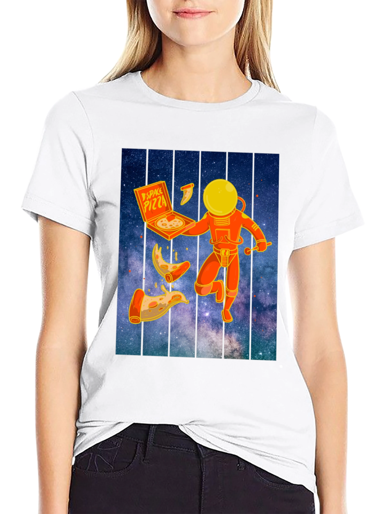 Space Pizza Graphic T-Shirt - Black Crew Neck Tee