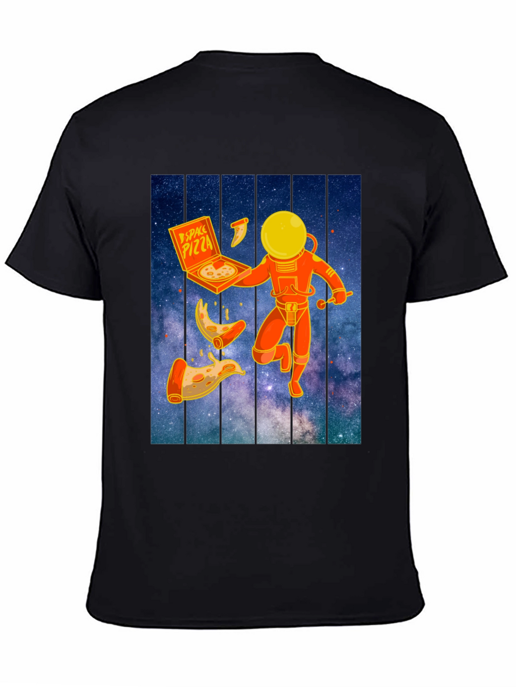 Space Pizza Graphic T-Shirt - Black Crew Neck Tee