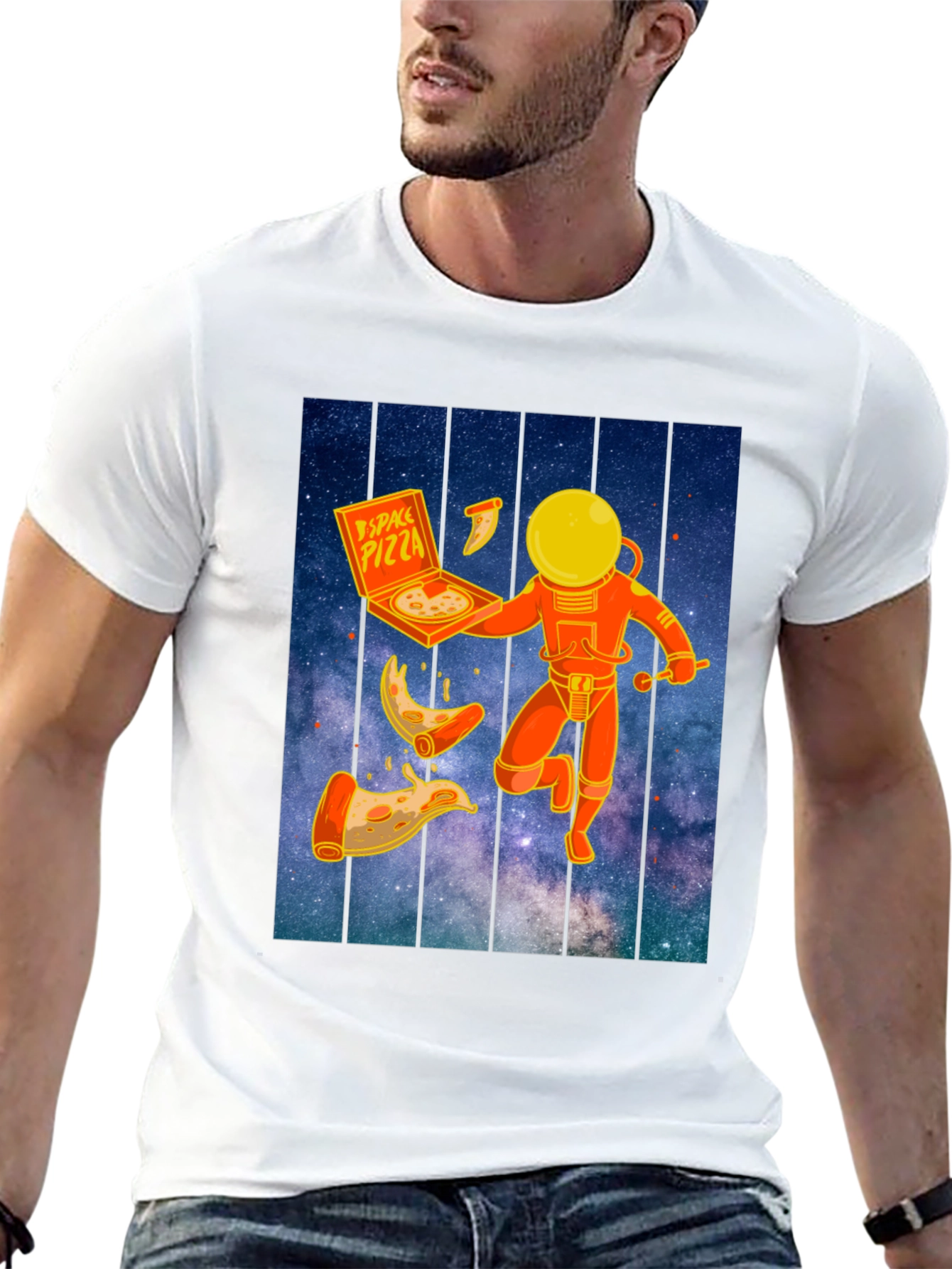Space Pizza Graphic T-Shirt - Black Crew Neck Tee