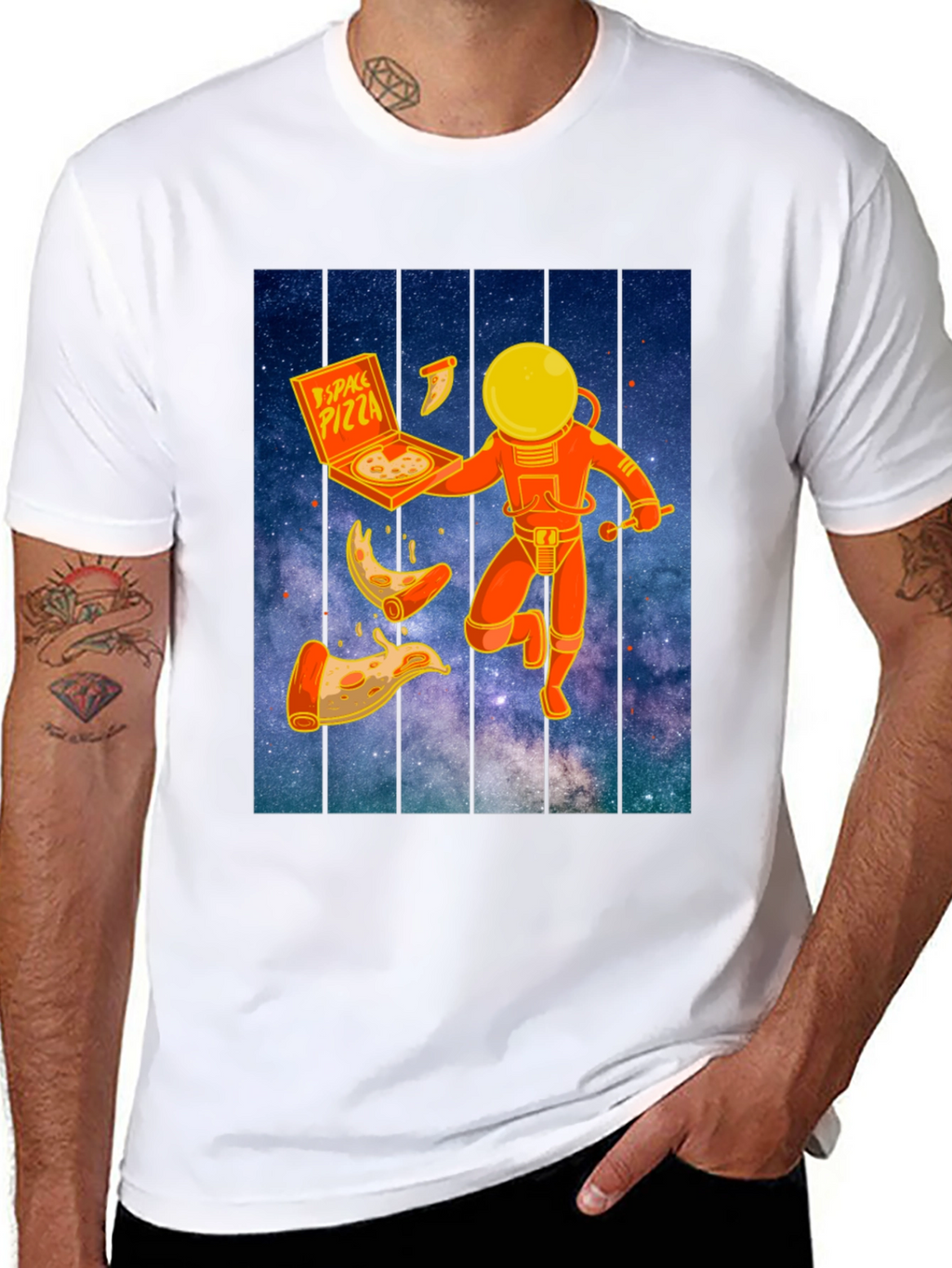 Space Pizza Graphic T-Shirt - Black Crew Neck Tee