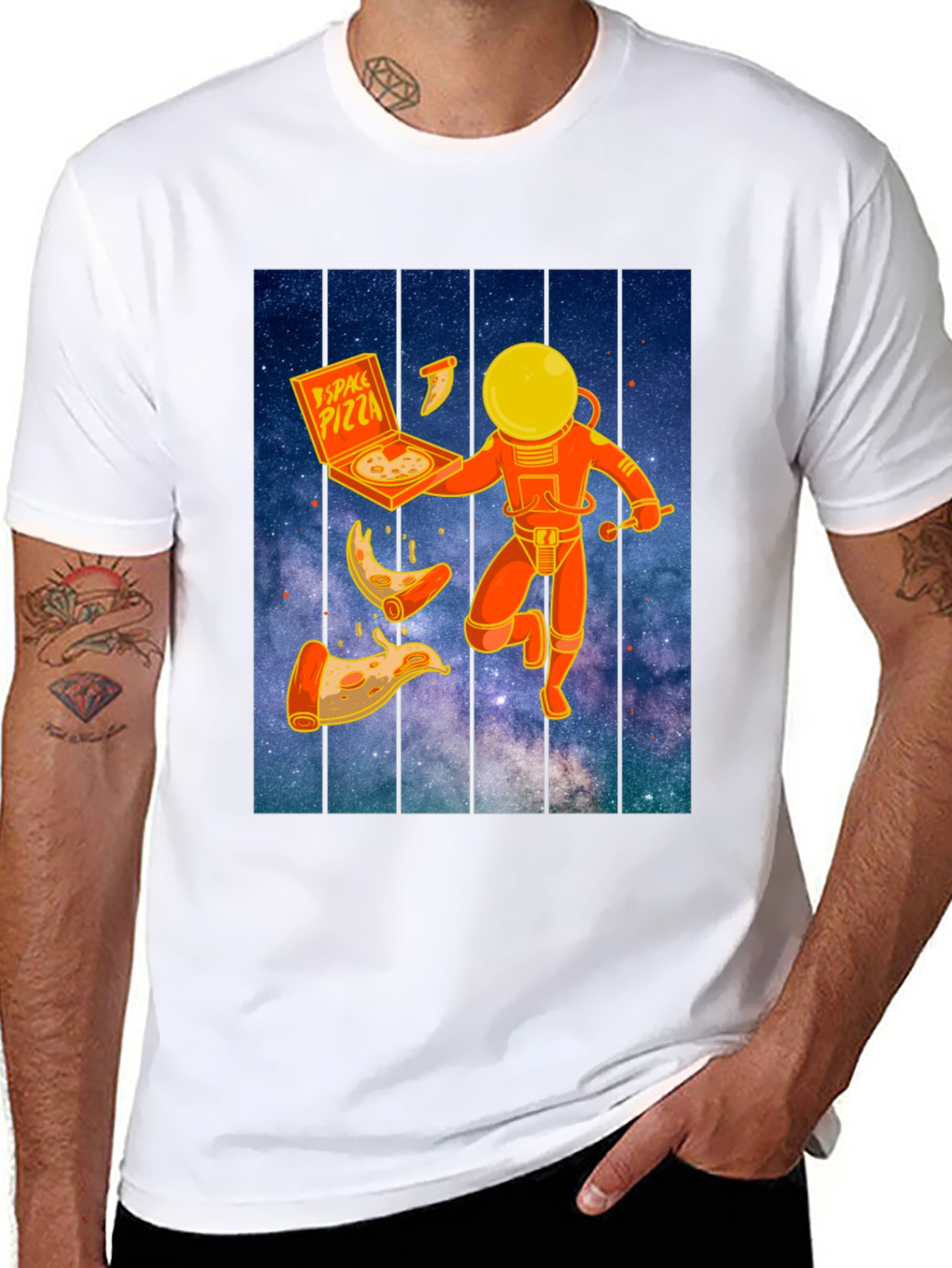 Space Pizza Graphic T-Shirt - Black Crew Neck Tee