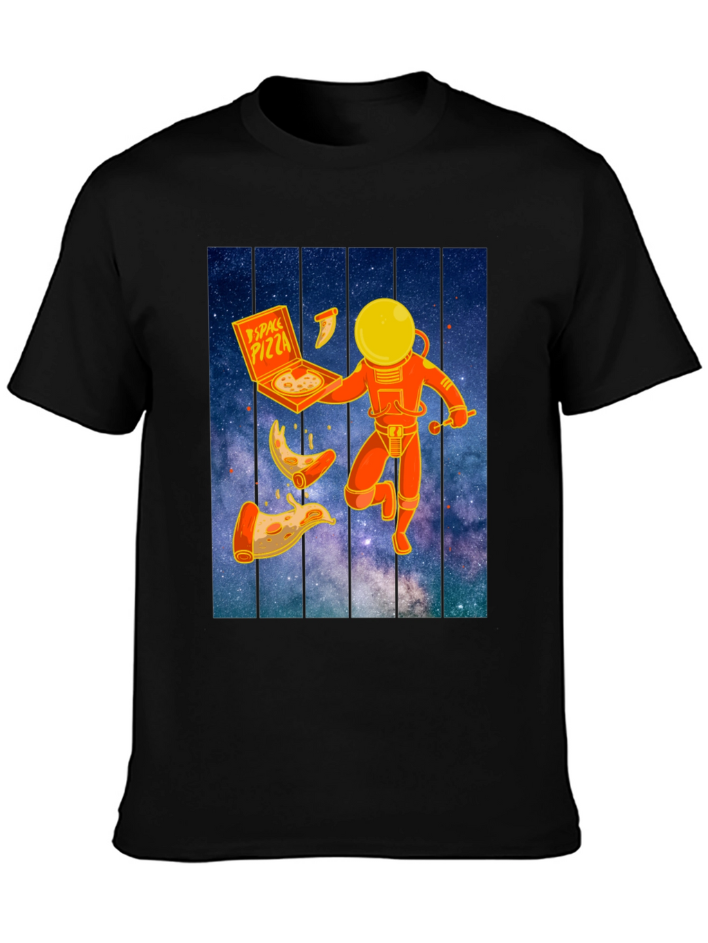 Space Pizza Graphic T-Shirt - Black Crew Neck Tee