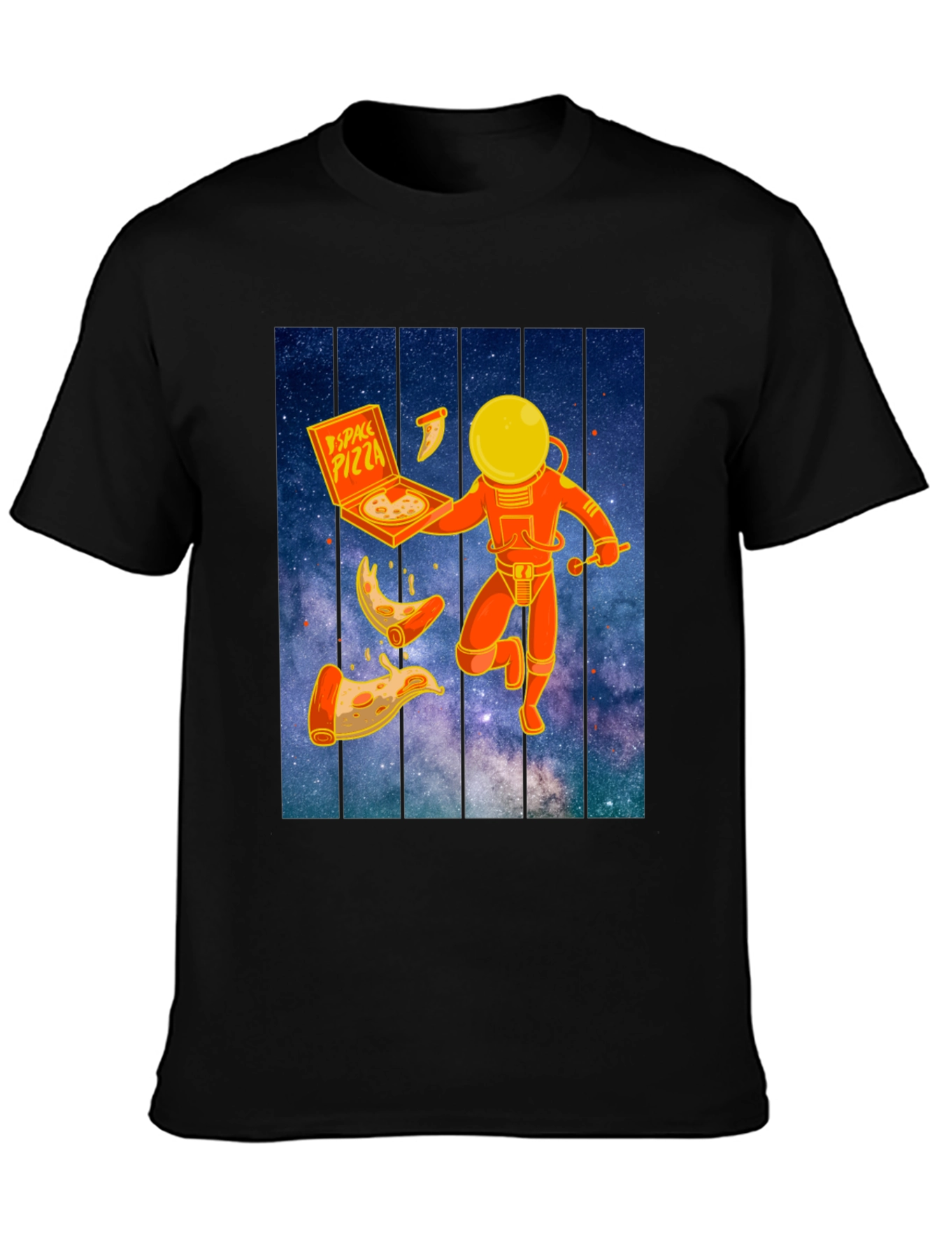 Space Pizza Graphic T-Shirt - Black Crew Neck Tee