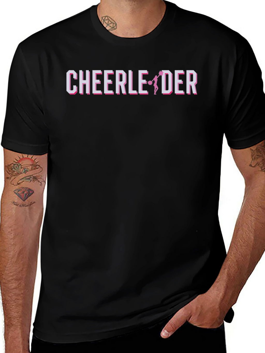 Cheerleader Graphic Print Black T-Shirt