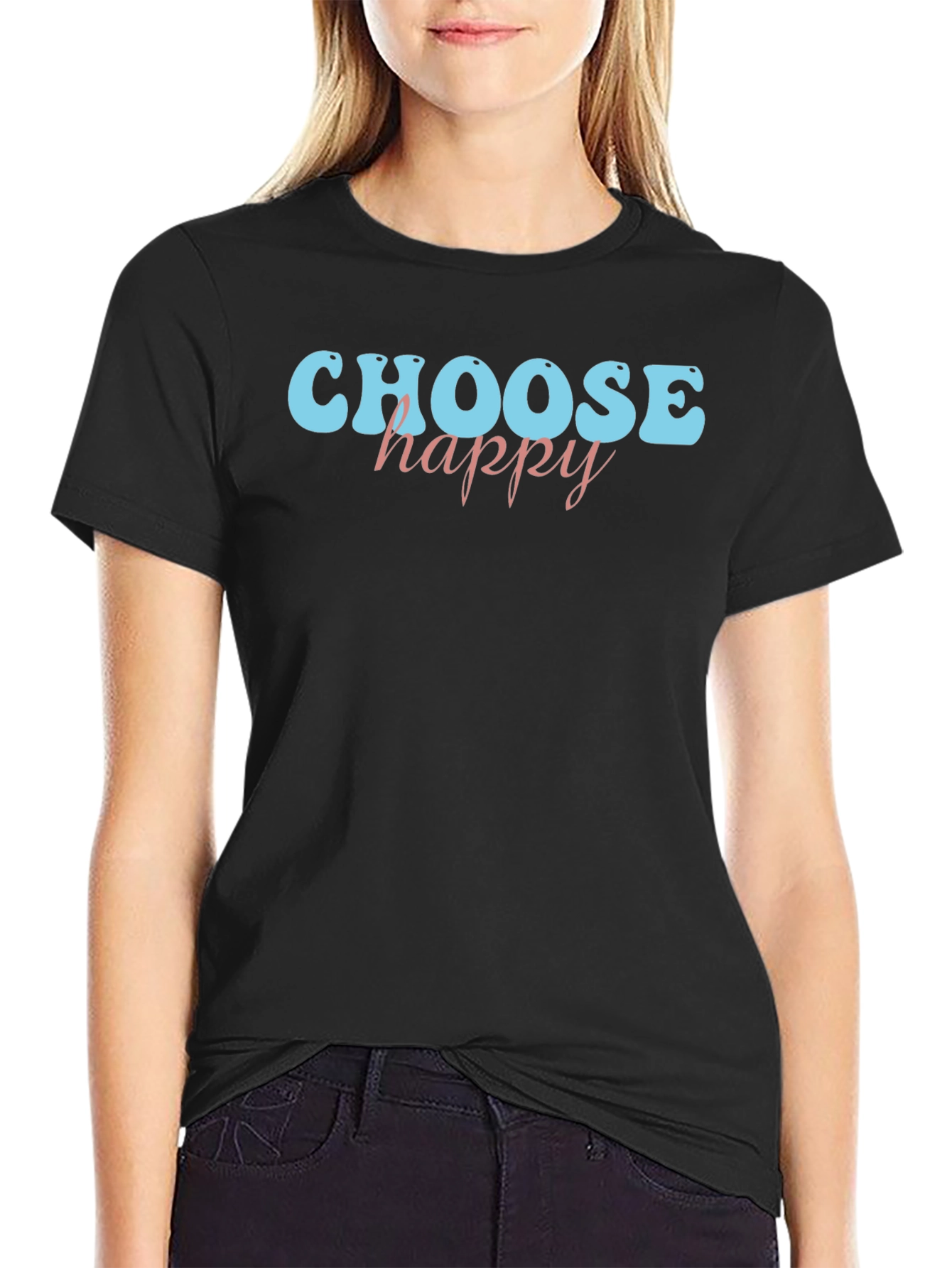 Choose Happy Graphic Tee - Black Cotton Casual Shirt