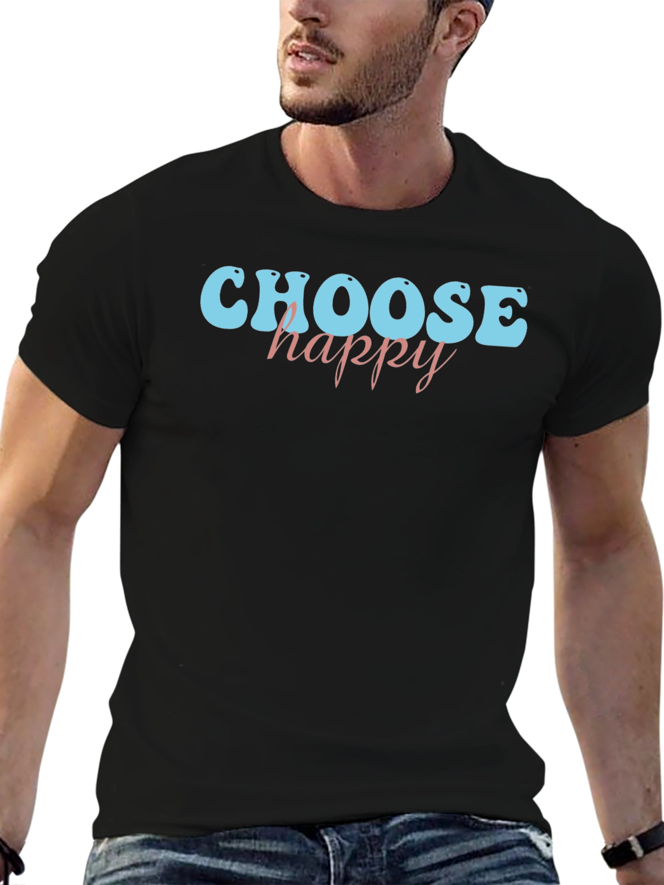 Choose Happy Graphic Tee - Black Cotton Casual Shirt