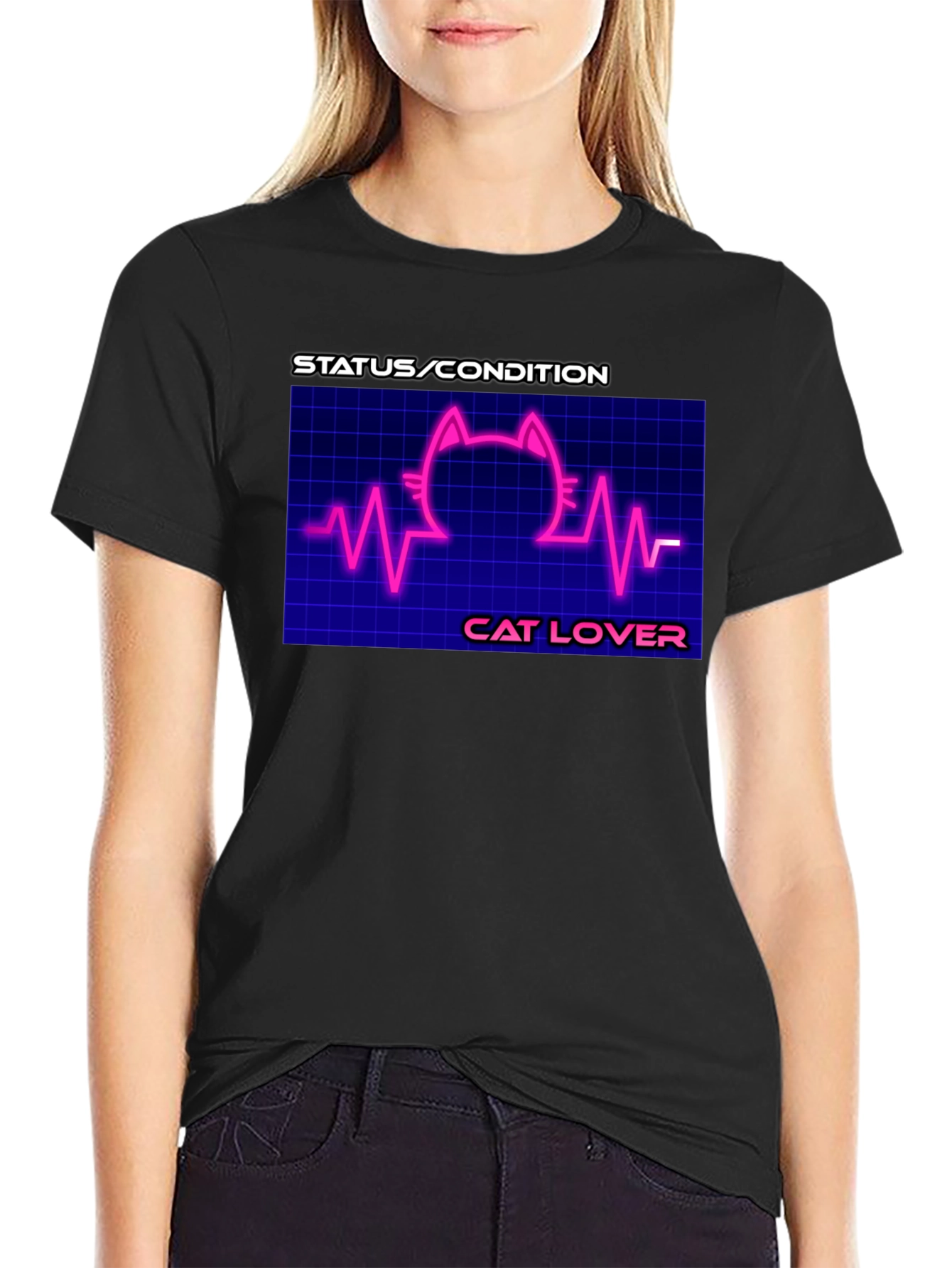 Cat Lover Graphic Tee - Status Condition Heartbeat Shirt