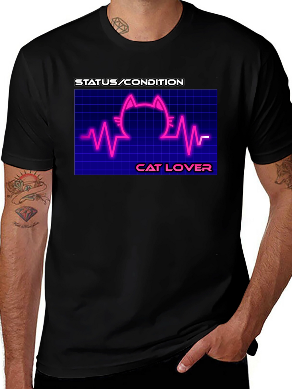 Cat Lover Graphic Tee - Status Condition Heartbeat Shirt