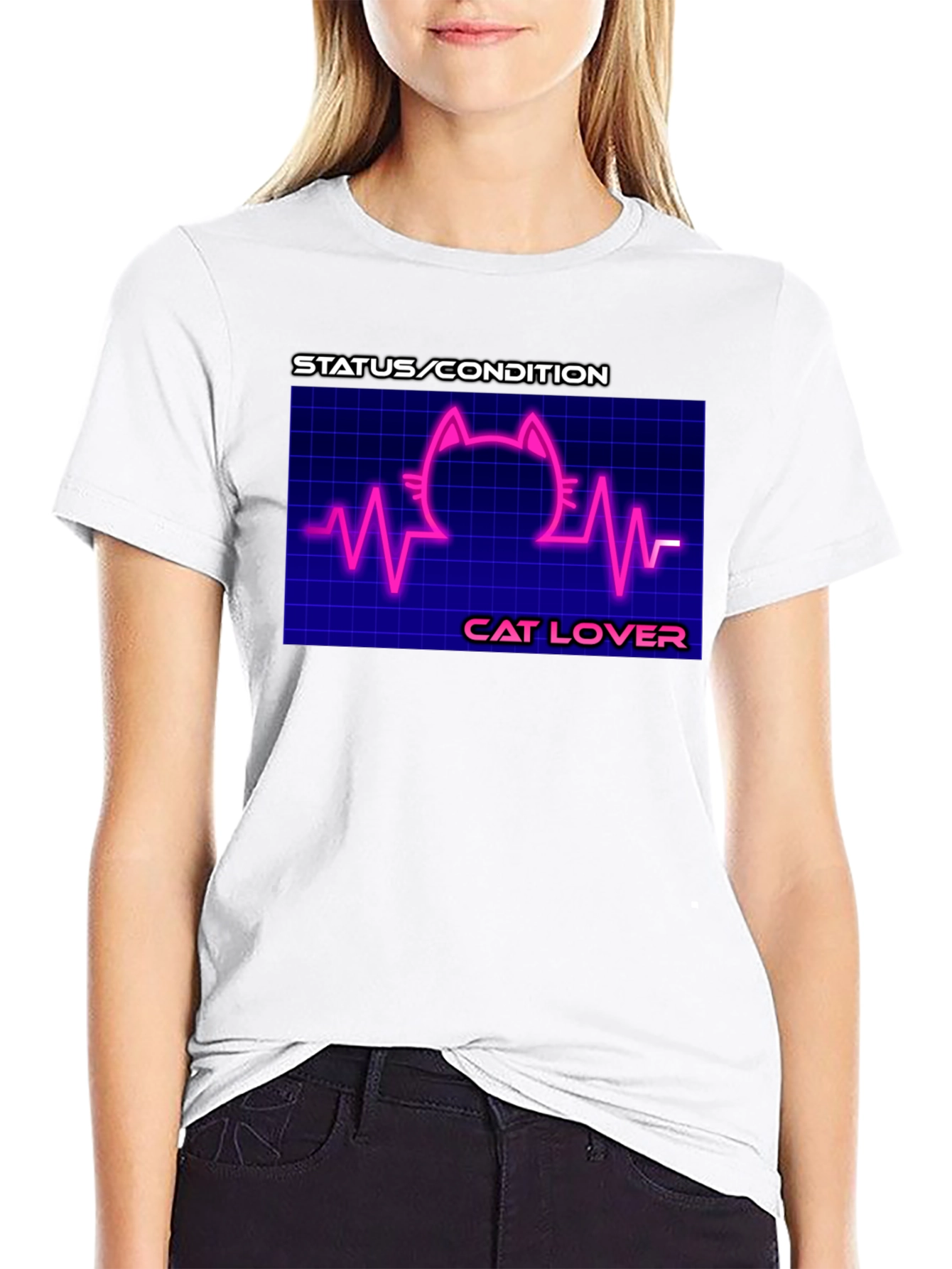 Cat Lover Graphic Tee - Status Condition Heartbeat Shirt