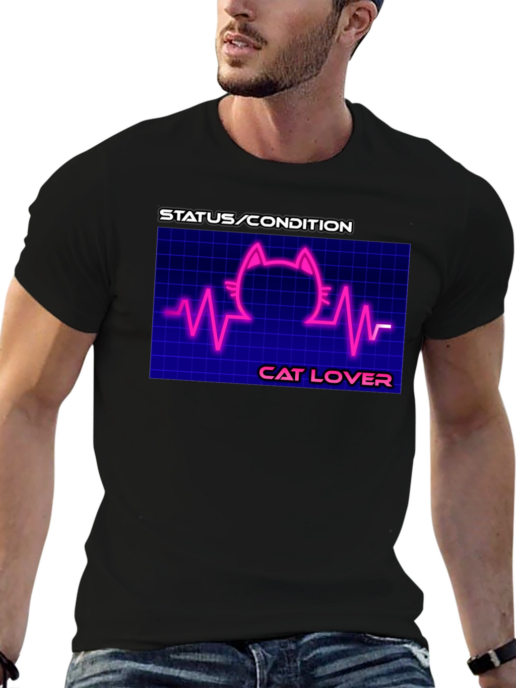 Cat Lover Graphic Tee - Status Condition Heartbeat Shirt
