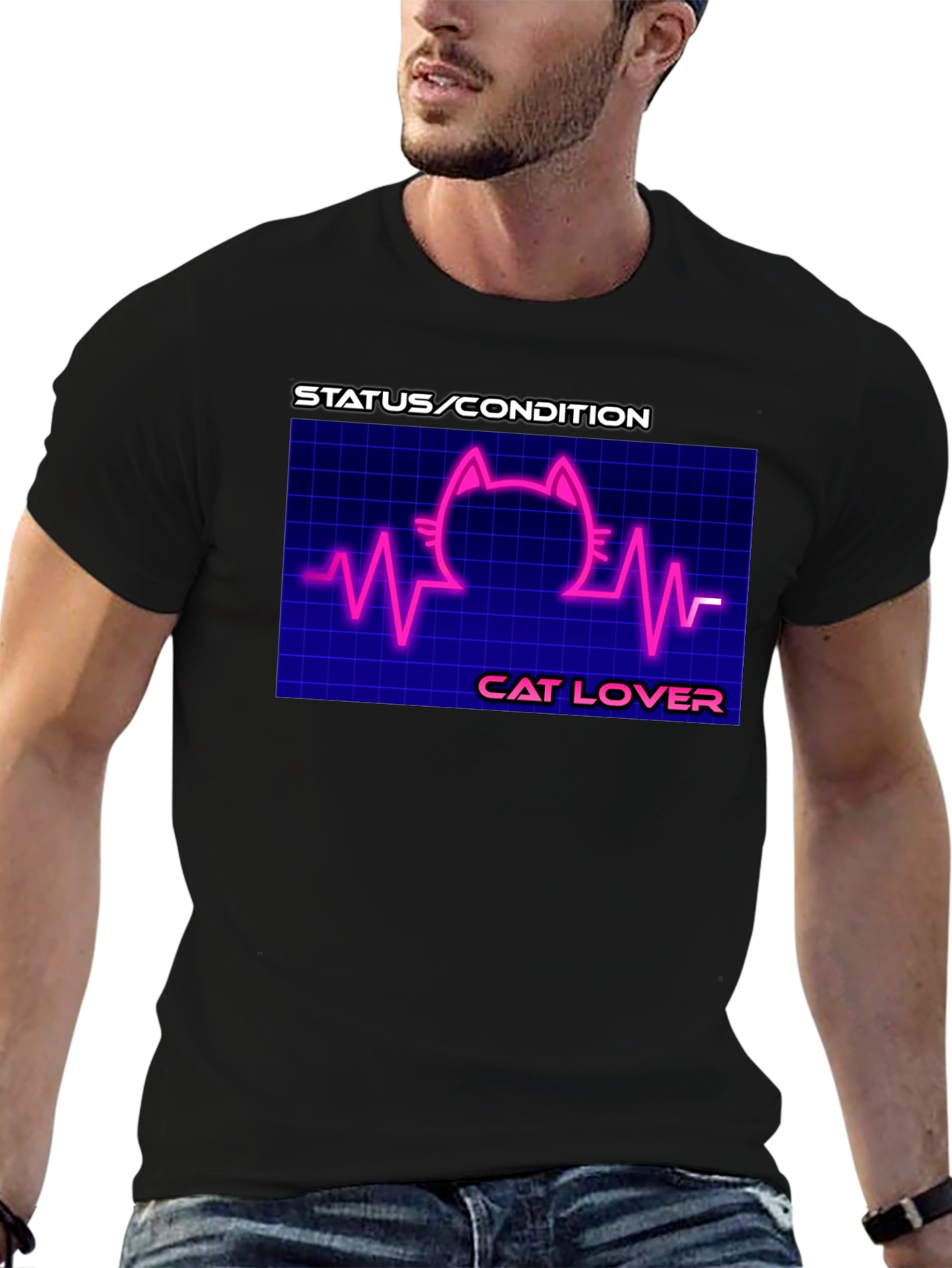 Cat Lover Graphic Tee - Status Condition Heartbeat Shirt