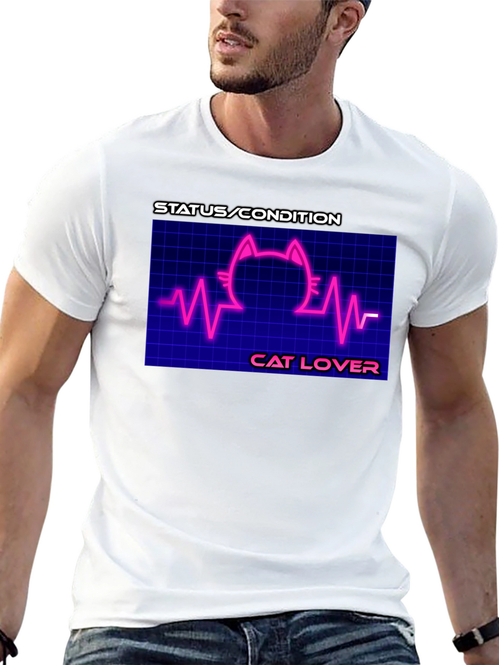 Cat Lover Graphic Tee - Status Condition Heartbeat Shirt