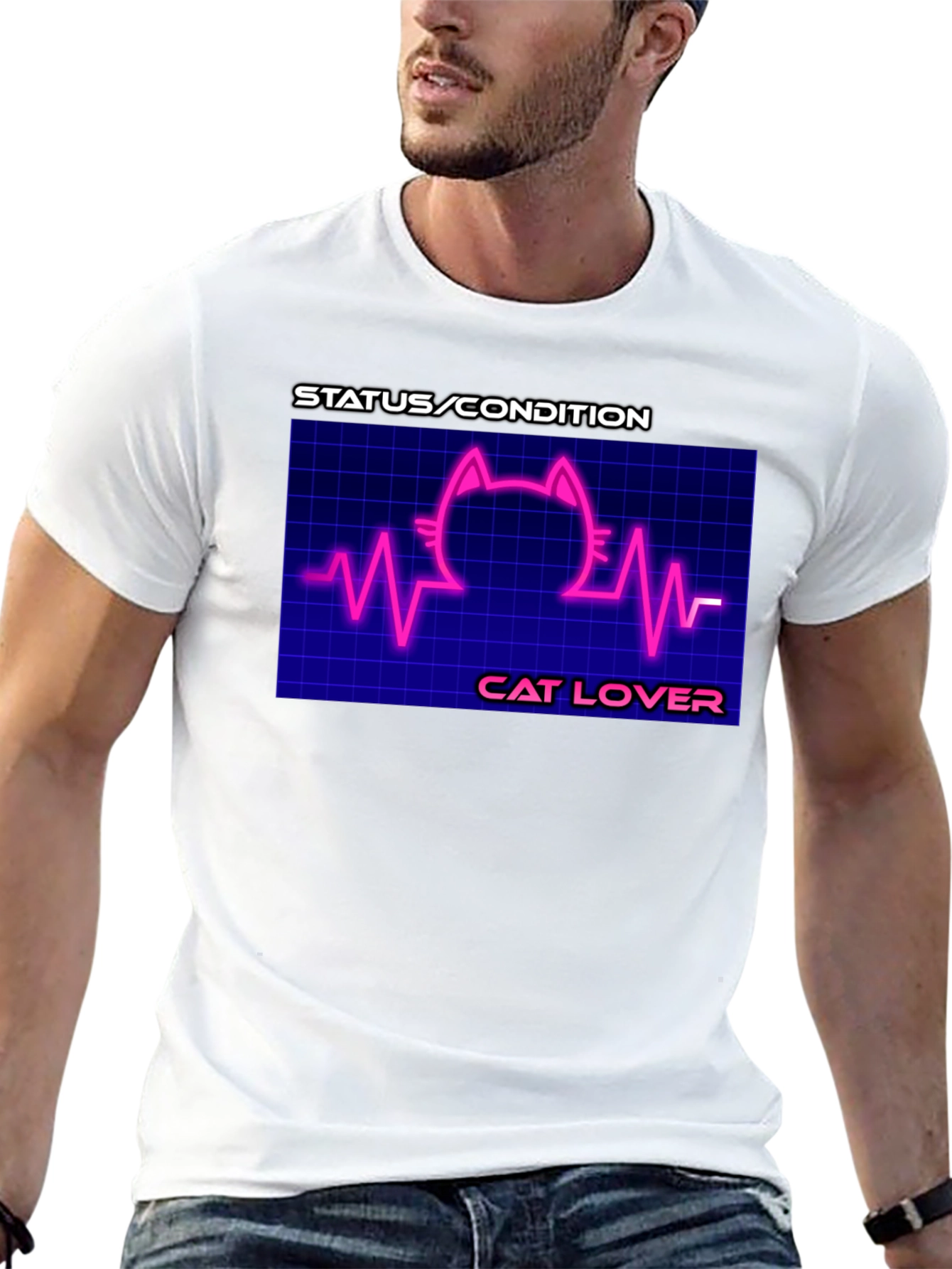 Cat Lover Graphic Tee - Status Condition Heartbeat Shirt