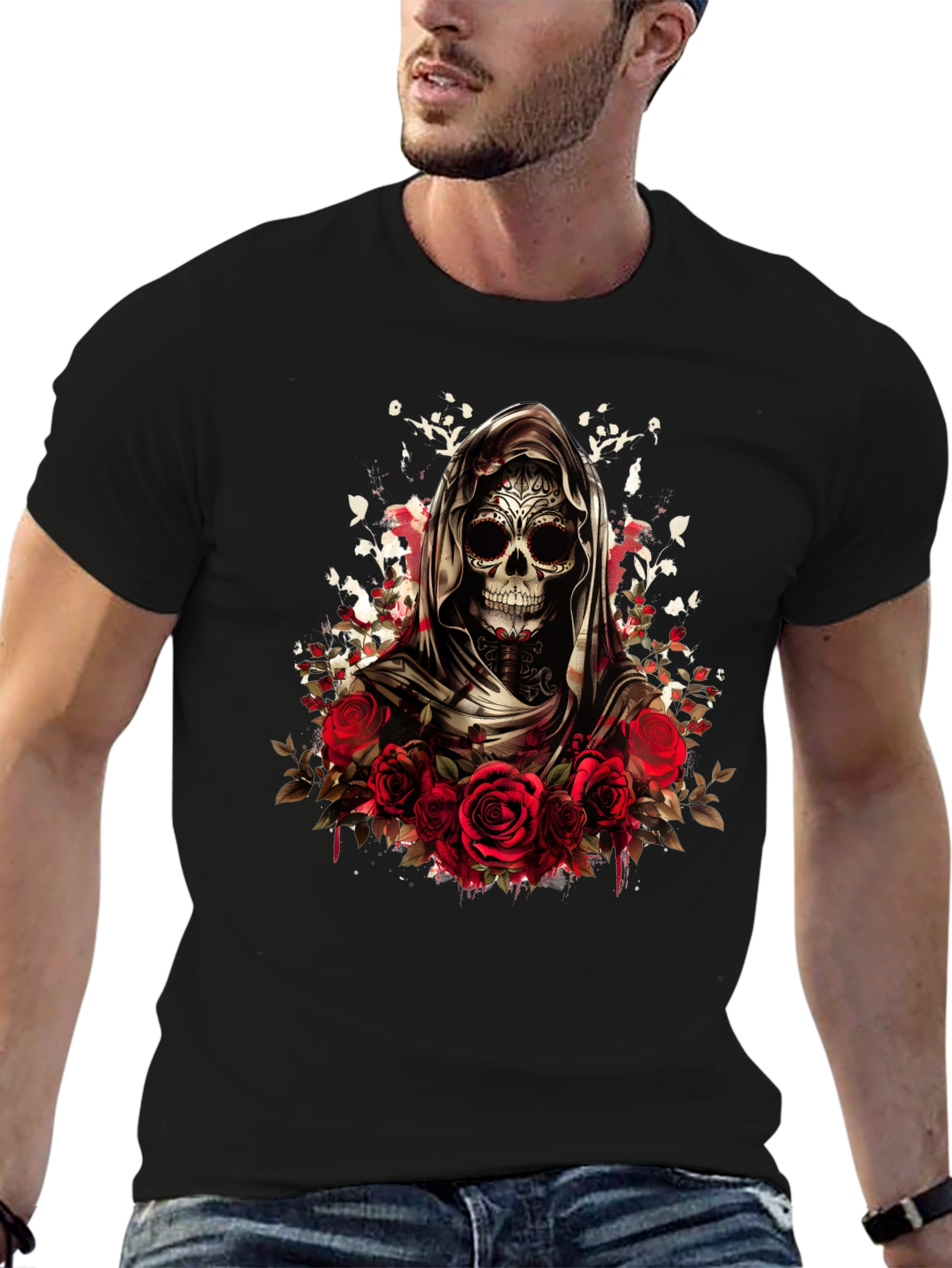 Grim Reaper Sugar Skull Rose T-Shirt