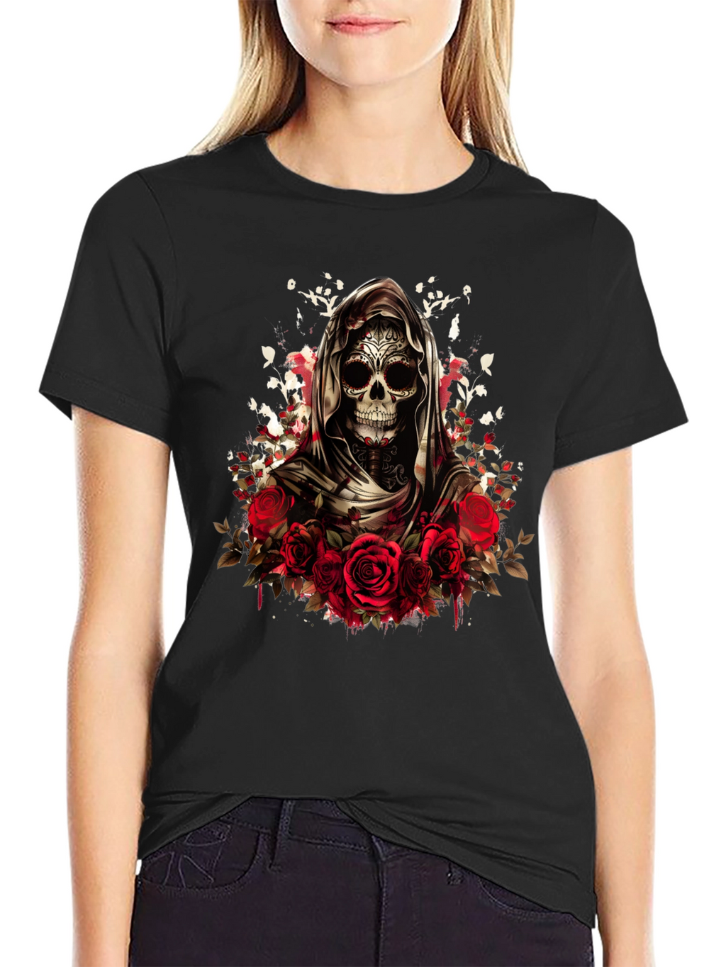Grim Reaper Sugar Skull Rose T-Shirt