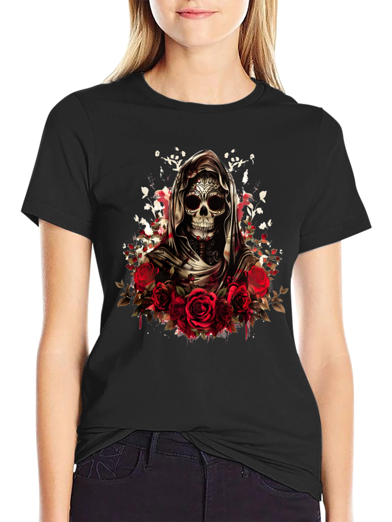 Grim Reaper Sugar Skull Rose T-Shirt