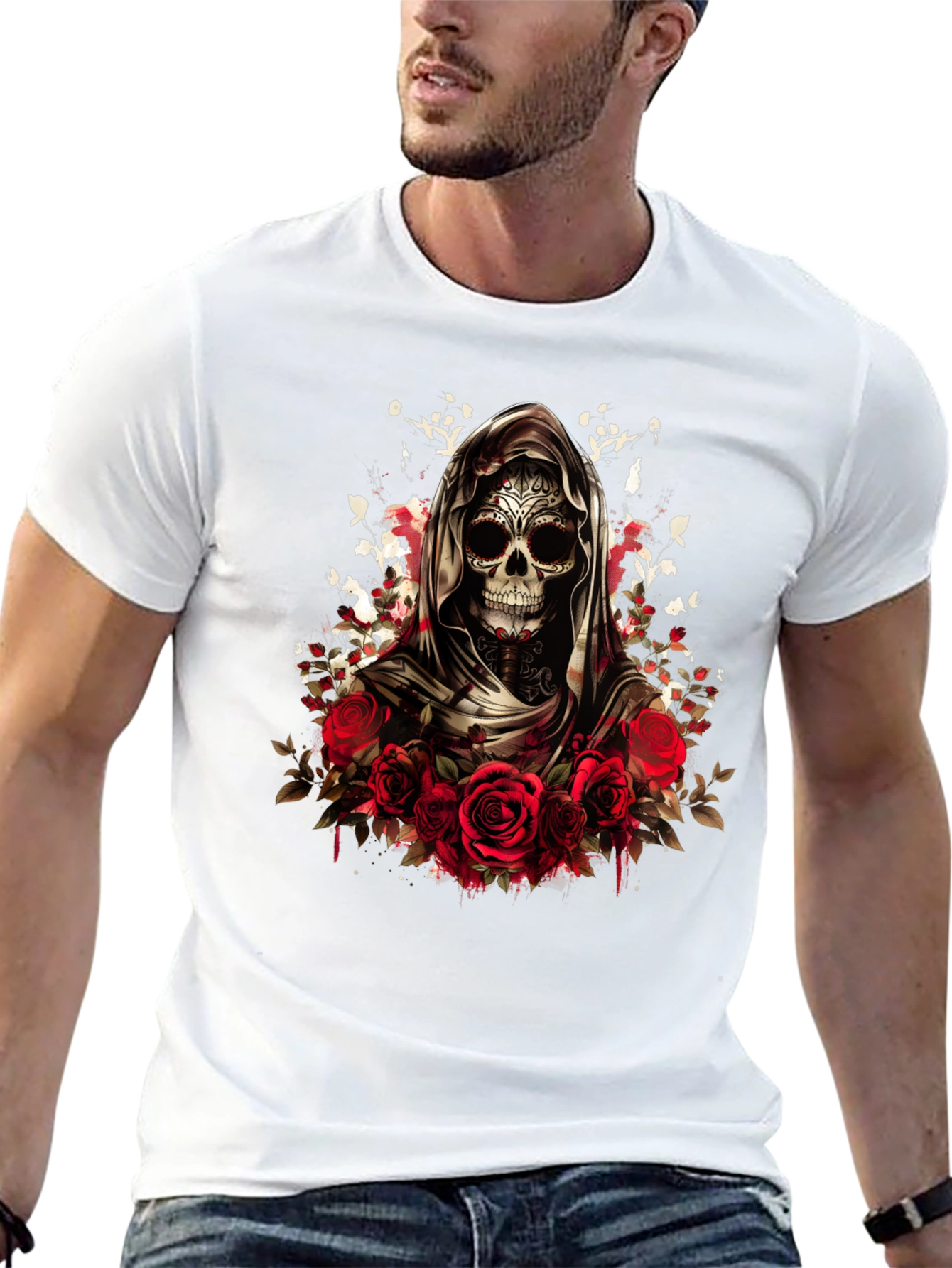 Grim Reaper Sugar Skull Rose T-Shirt