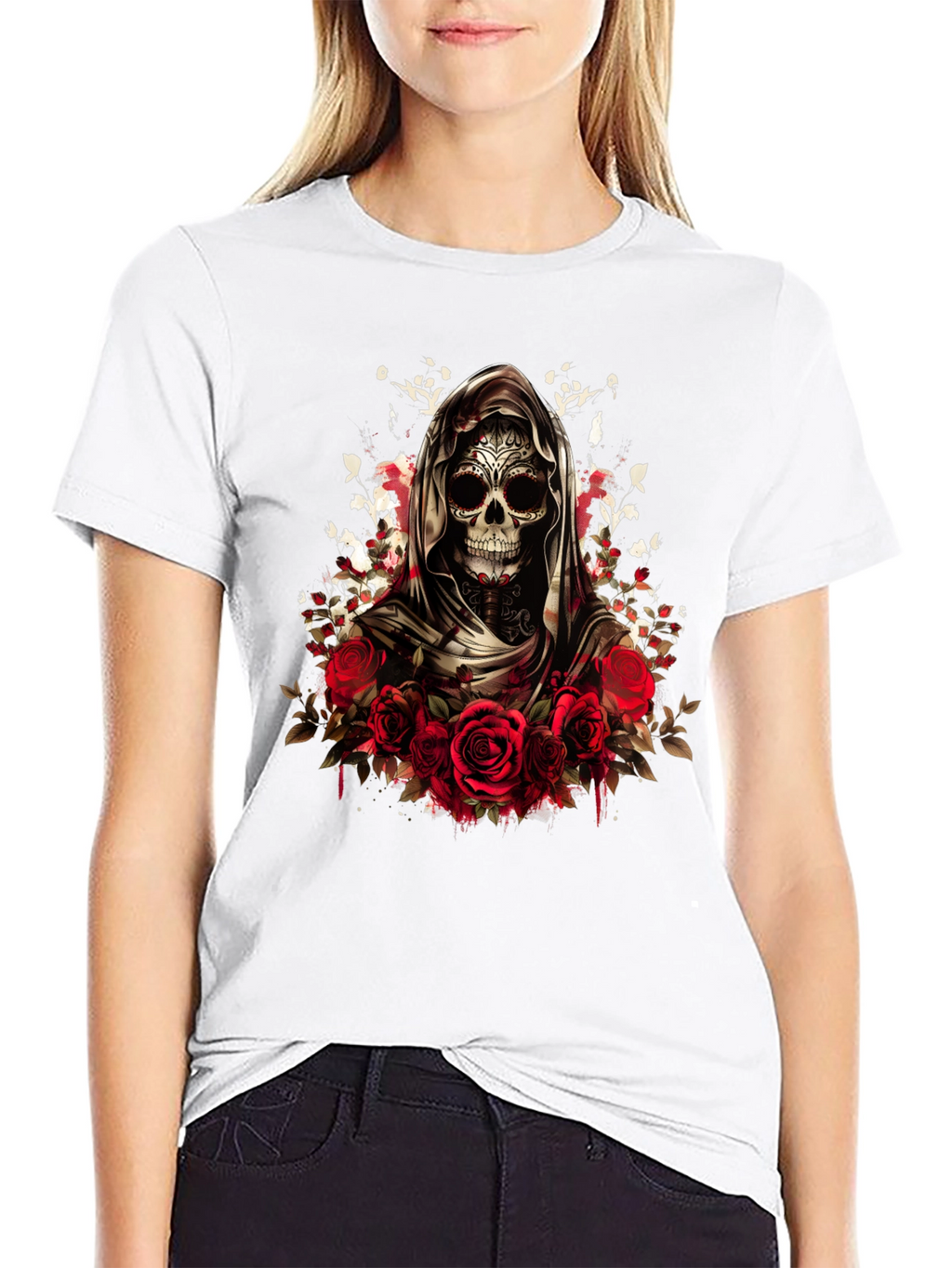 Grim Reaper Sugar Skull Rose T-Shirt