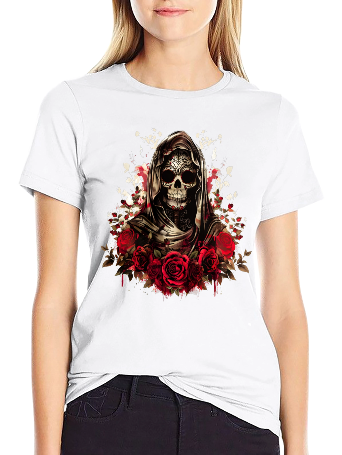 Grim Reaper Sugar Skull Rose T-Shirt