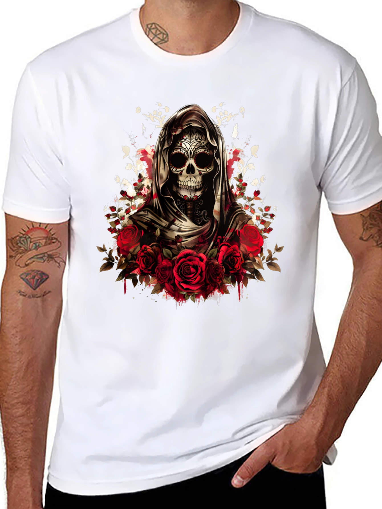 Grim Reaper Sugar Skull Rose T-Shirt
