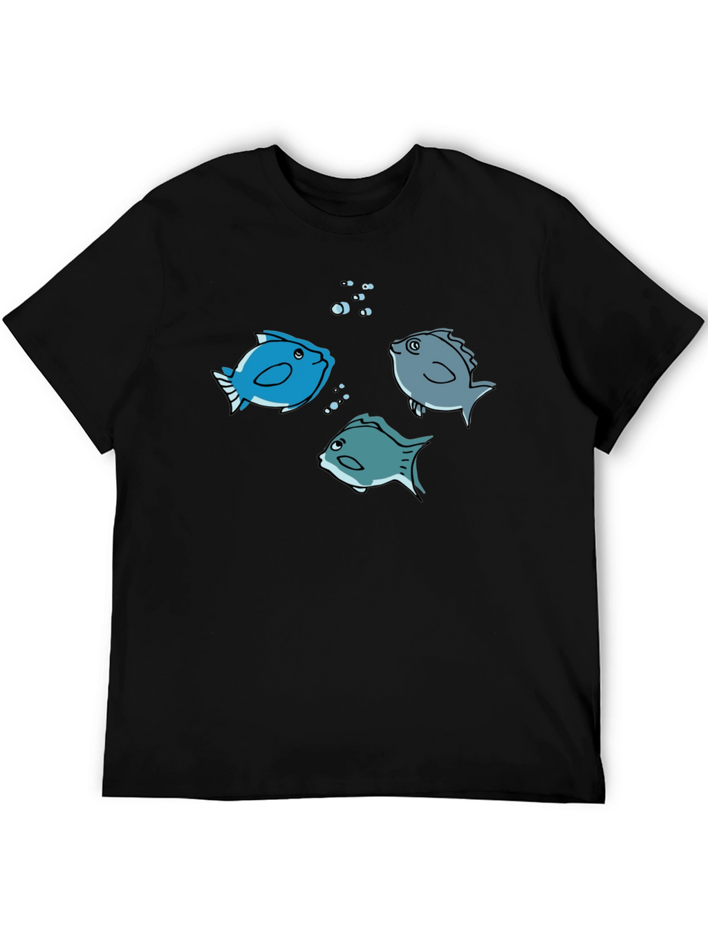 Fish Graphic Tee -  Black Cotton Crew Neck
